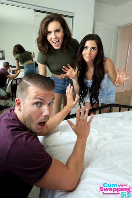 Teen girls Freya Parker and Theodora Day have sex with their stepbrother