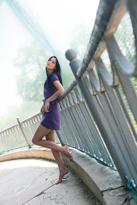 Skinny teen Katya AC strips & exposes herself on the balcony of her apartment