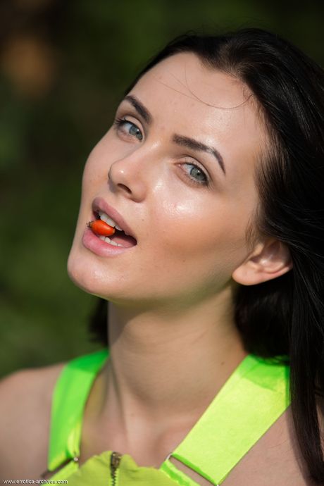 Tender teen Cordoba gets naked in a field while wearing knee socks