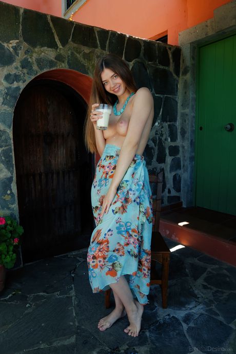 Thin teen Kay J poses nude & displays her tiny tits & her sweet pussy