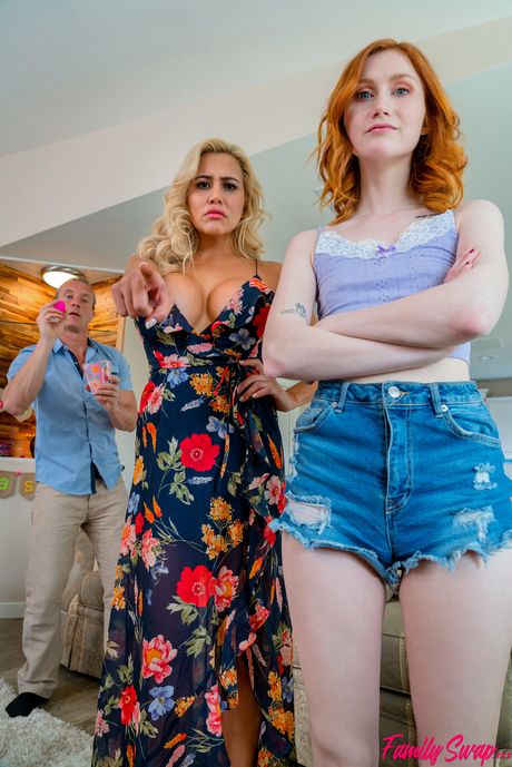 Blonde teen Caitlin Bell and her stepmom Scarlet Skies have a 4some