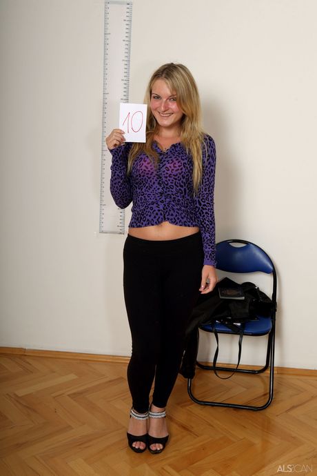 Skinny blonde teen Jemma Valentine strips and teases with her tiny tits