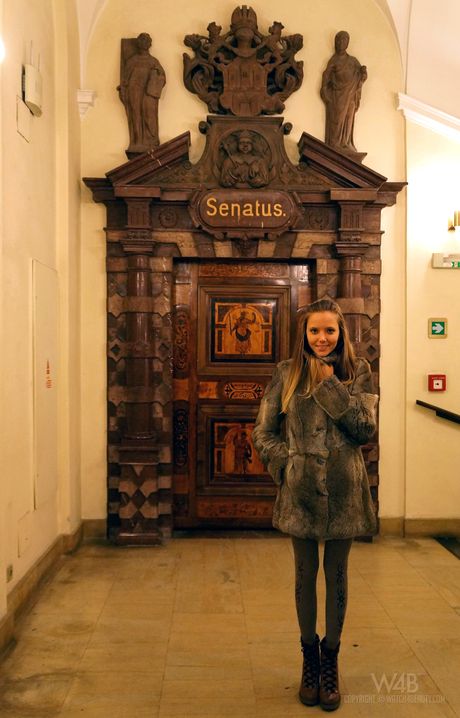 Hot teen Clover shows her pink pussy and toys it in a pair of boots