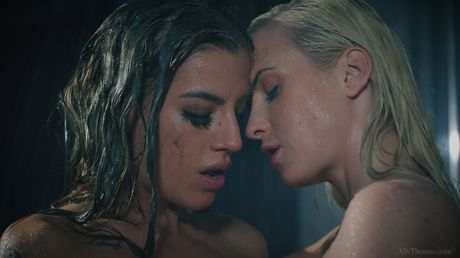 Hot lesbians Silvia Dellai & Cristal Caitlin kiss before masturbating in a shower