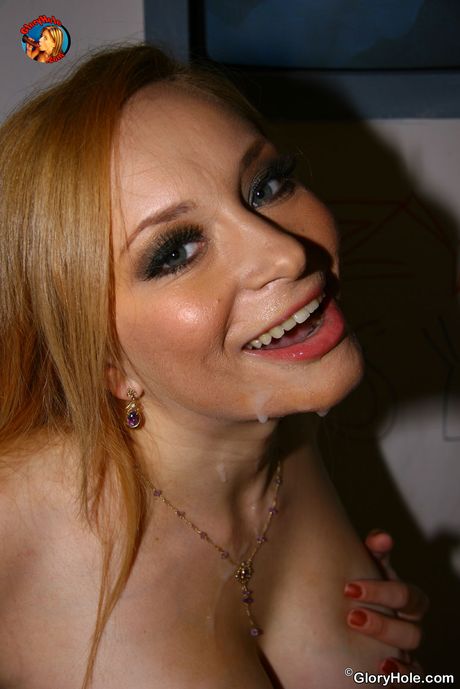 Blonde chick Aiden Starr sucks on a BBC at a gloryhole before a facial