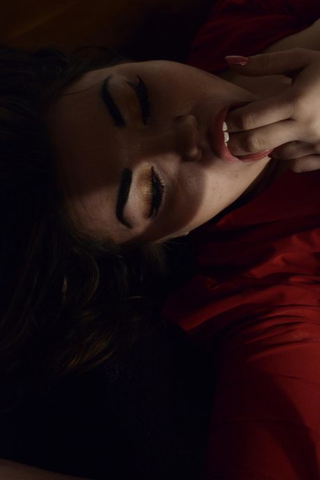 Lovely teen Angelina Mylee fingers her pussy after getting naked on a staircase