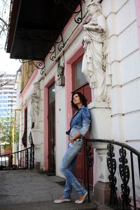 Sexy teen Suzanna A strips & poses nude in front of a mirror in a solo