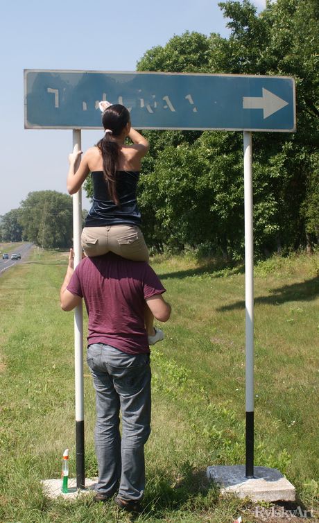 Russian model Paloma strips naked and exhibits her big tits outdoors