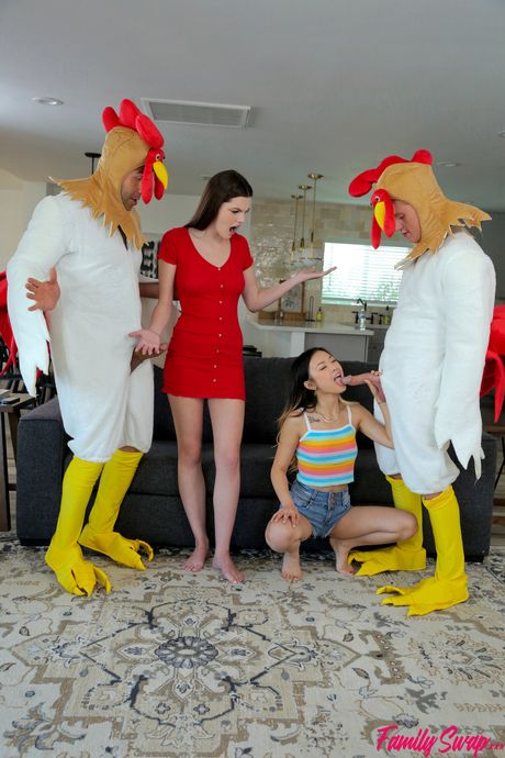 Asian teens Fiona Frost and Lulu Chu have sex with their stepbrothers