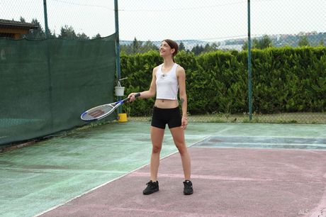 ALS Scan: Slender teen Tera Link masturbates with a banana after playing tennis