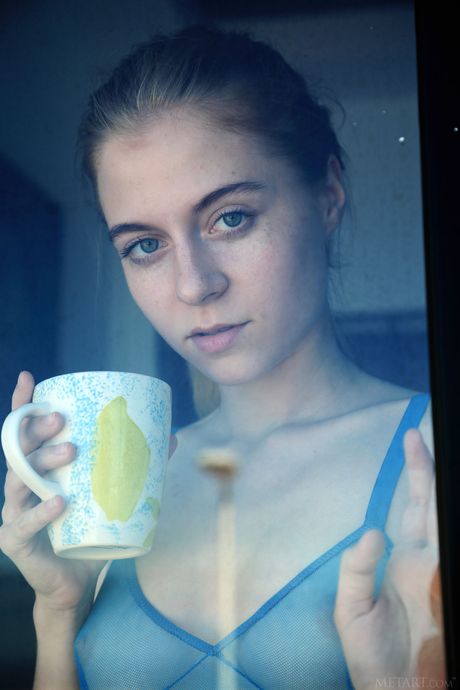 Thin teen Shayla removes her lingerie and highlights her big tits and twat