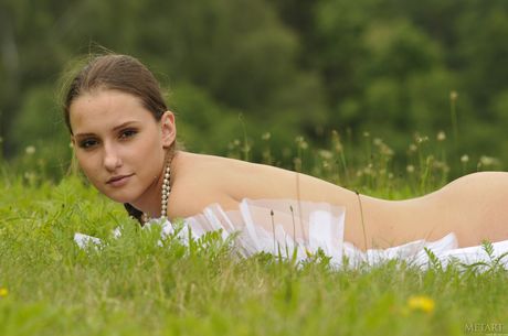 Brunette ballerina Zita A showing off small tits & bald pussy in bare feet