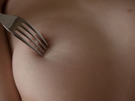 Teen lesbians Elizabeth L & Nicolette A kiss before licking pussies in the kitchen