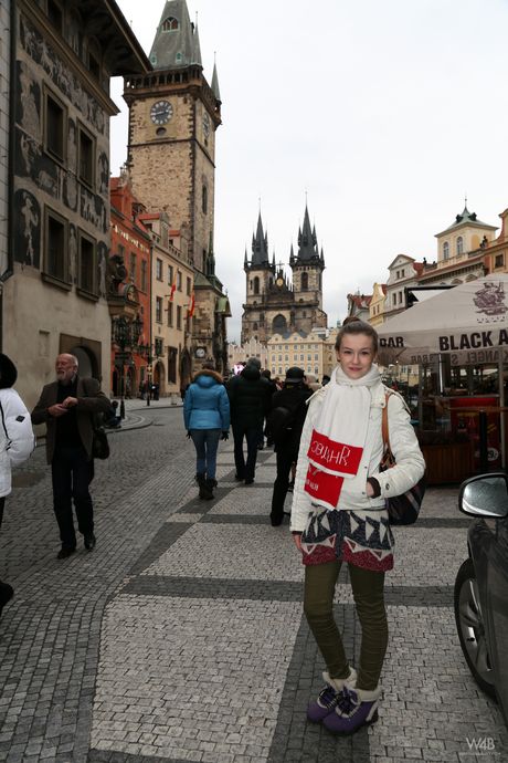 Glamorous teen Emily posing in her sexy pantyhose outdoors in public