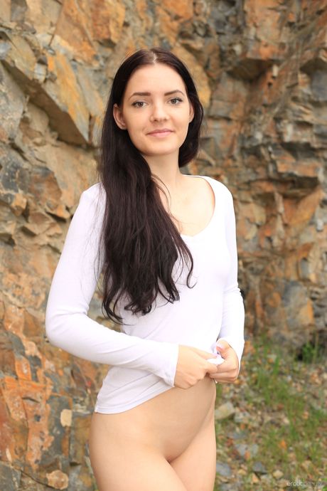 Lean teen Anie Darling strips & poses nude in the mountains