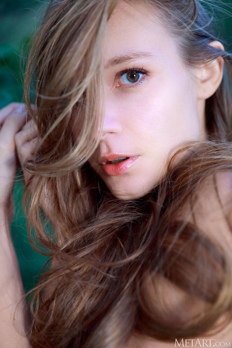 Skinny teen Mirabella shows her small tits & shaved pussy in red stockings